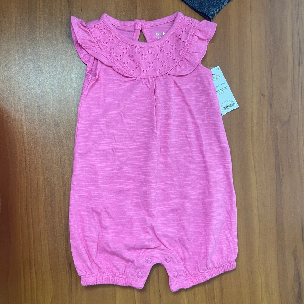 Carter's Just One You Baby Girl Pink Eyelet Ruffle‎ Romper 9M